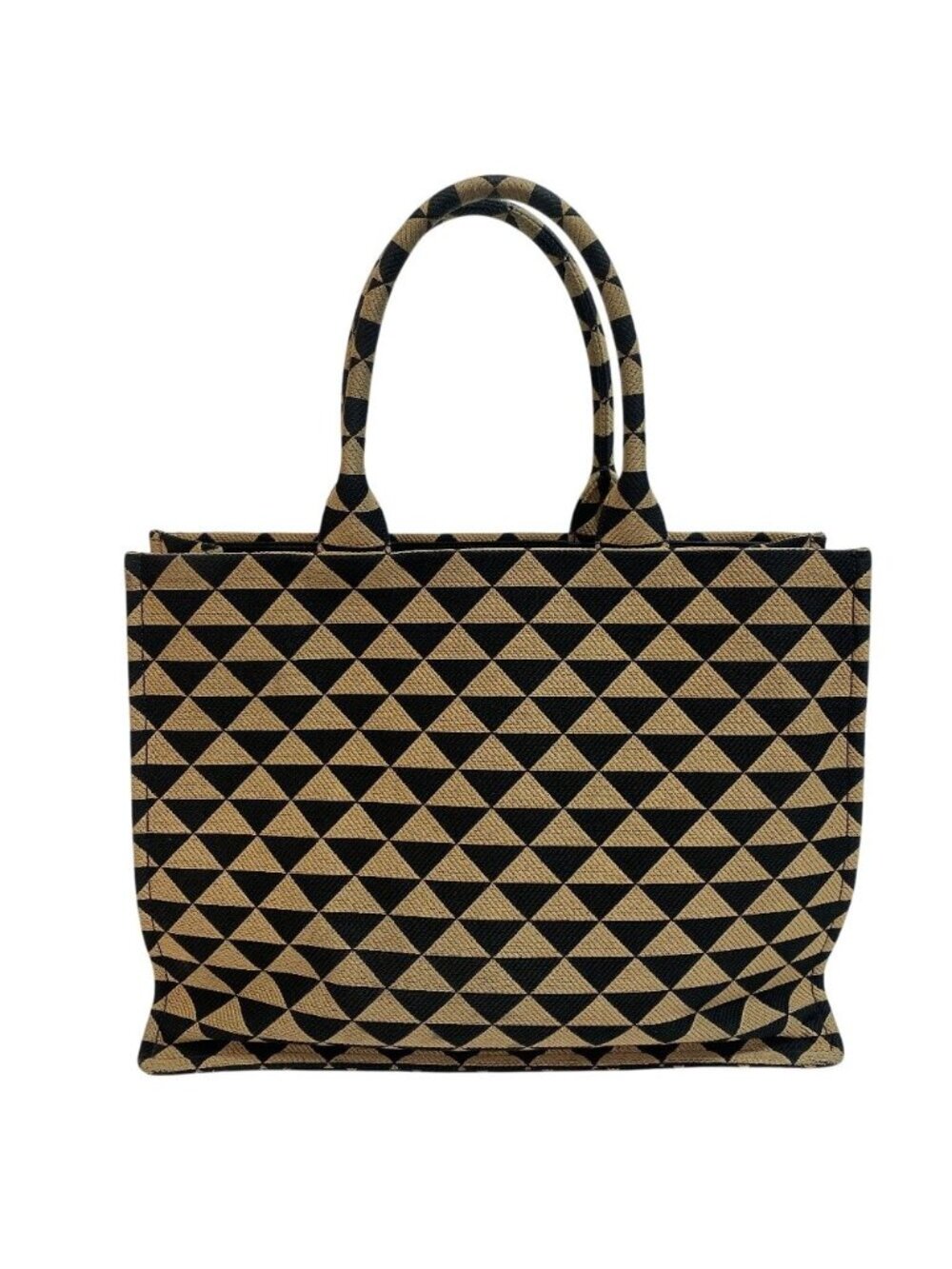 Prada Small Tote Embroidery Fabric Jacquard Handbag Purse Black